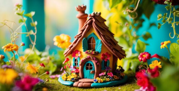 A whimsical clay fairy house meticulously crafted